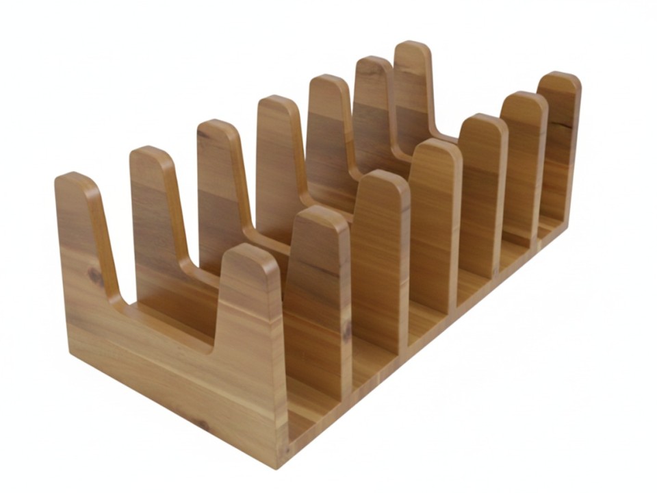 Acacia Wood Lid Organizer and Plate Rack - Sustainable Kitchen Storage